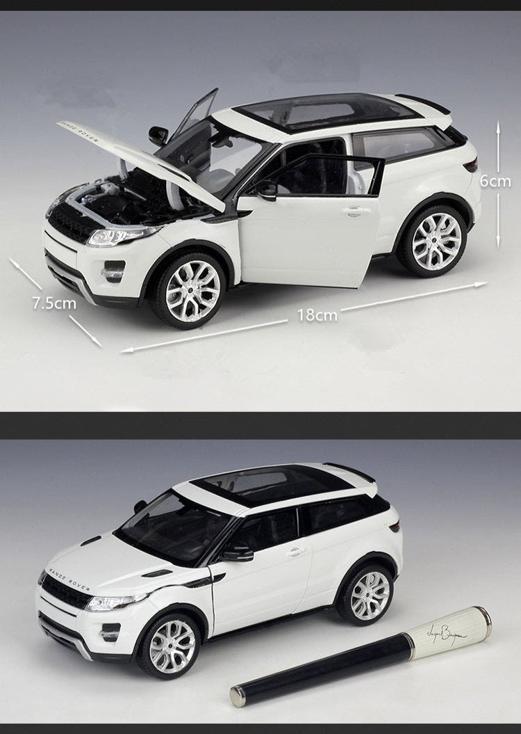 Miniatura Carro Land Rover Range Rover Evoque SUV, Escala 1:24, Feita em Metal, Abertura de portas