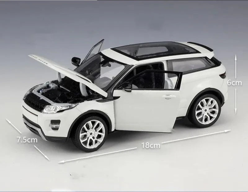 Miniatura Carro Land Rover Range Rover Evoque SUV, Escala 1:24, Feita em Metal, Abertura de portas