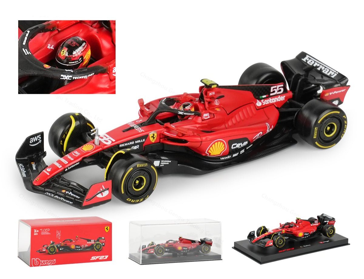 Miniatura F1 Ferrari 2023 SF23, Escala 1:43, # 16 Lecler # 55 Sainz Jr