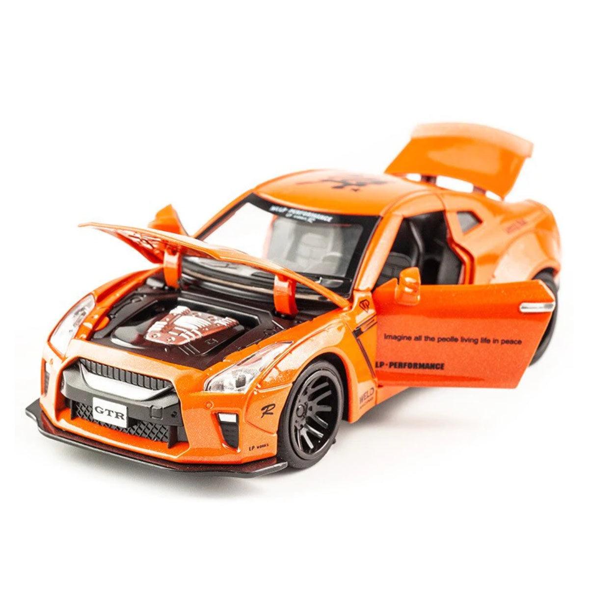 Miniatura Nissan Skyline Ares GTR R34 R35, Escala 1:32, Feito em Metal, Abertura de portas